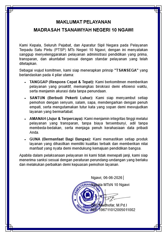 Maklumat Pelayanan MTsN 10 Ngawi